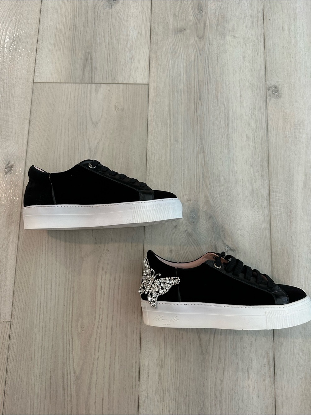 Aruna Seth Rocket Black Velvet Crystal Butterfly Sneakers Size 39